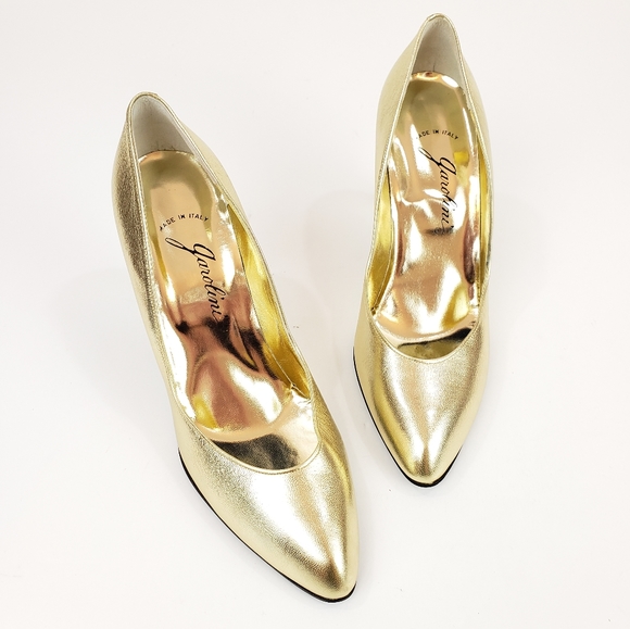 Vintage Shoes - Vintage Garolini Gold Metallic Pumps Size 8.5